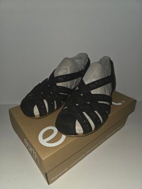 Earth Origins Briel Round Toe Casual Slingback Flat Sandals Size 11W Black
